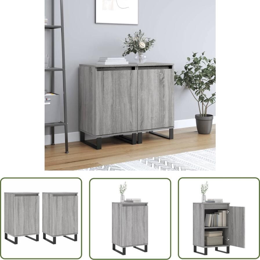 The Living Store Dressoirs 2 st 40x35x70 cm bewerkt hout grijs sonoma Dressoir Grijze Dressoir Houten Dressoir Salontafel Tv Tafel
