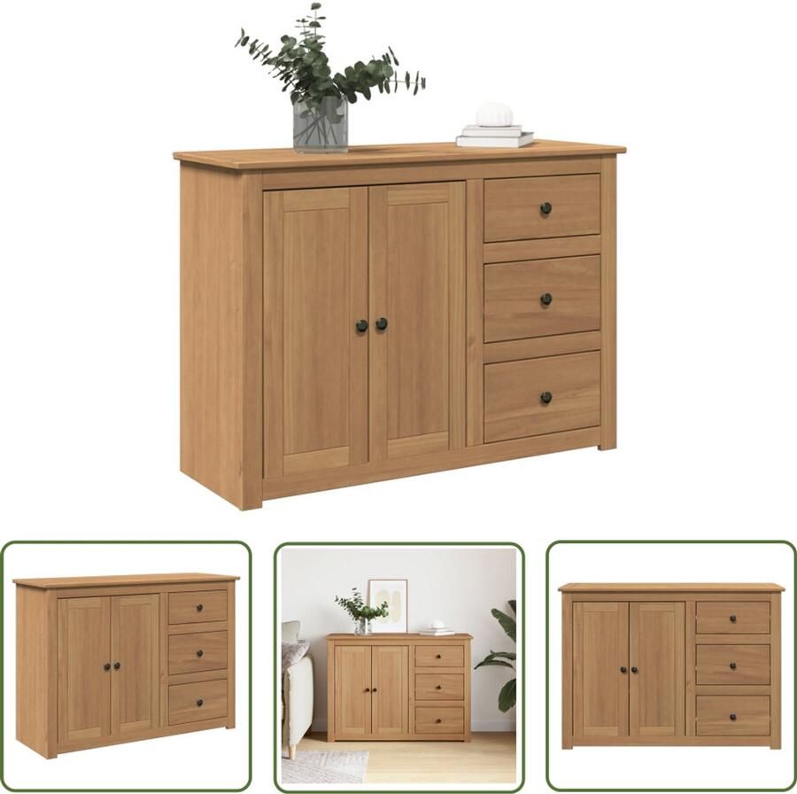 The Living Store Dressoir met lades Panama 112x40x80 cm massief grenenhout Dressoir Opbergkast Salontafel Grenshouten Meubel Vintage Stijl