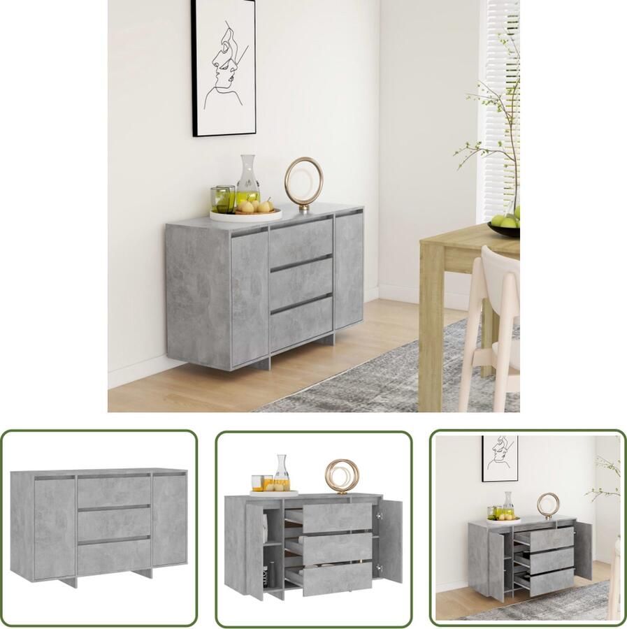 The Living Store Dressoir met 3 lades 120x41x75 cm bewerkt hout betongrijs Dressoir Buffetkast Opbergkast Salontafel Livingroom Furniture