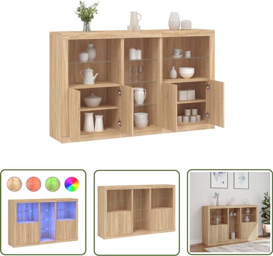 VidaXL Dressoir met LED-verlichting 162x37x100 cm sonoma eikenkleurig Dressoir Meubilair Salontafel Tv-meubel Houten Kast