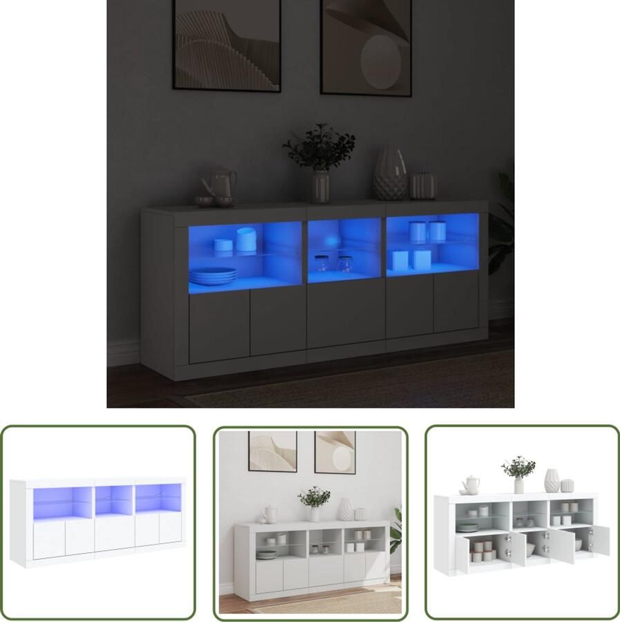 The Living Store Dressoir met LED-verlichting 162x37x67 cm wit Modern Dressoir Led Verlichting Witte Kast Opbergkast Tv Stand