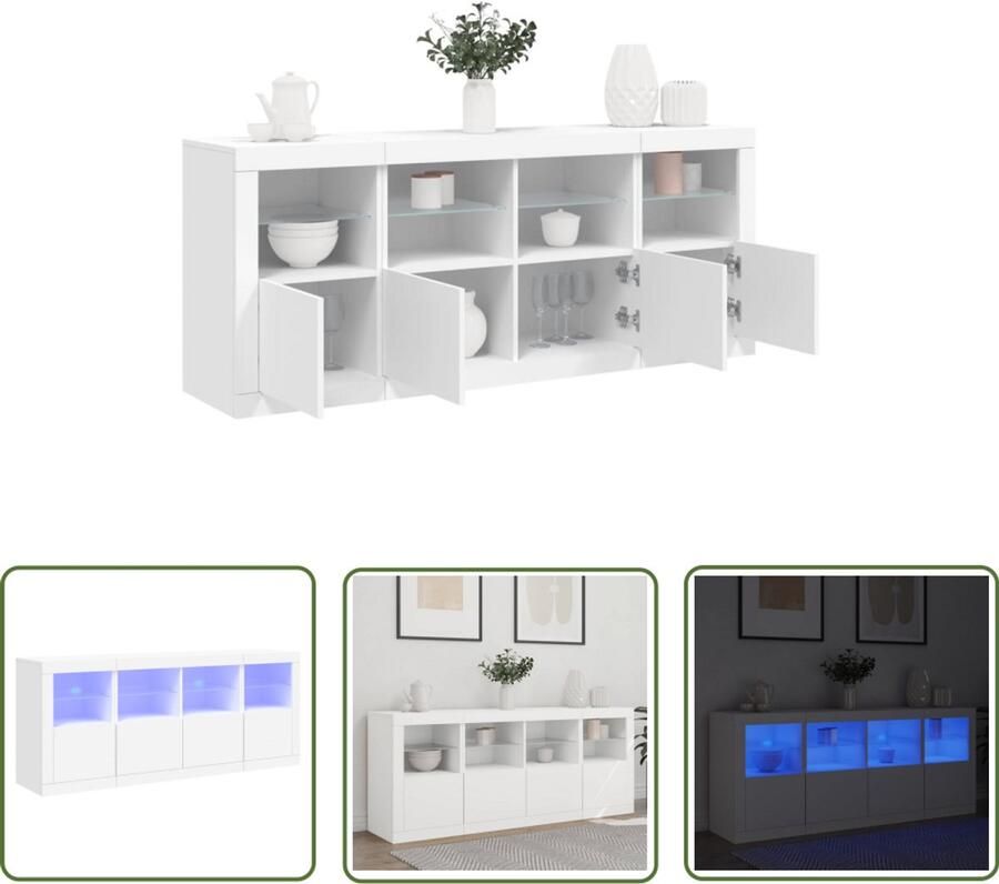 The Living Store Dressoir met LED-verlichting 163x37x67 cm wit Modern Dressoir Led Dressoir Tv Kast Salontafel Opbergmeubilair
