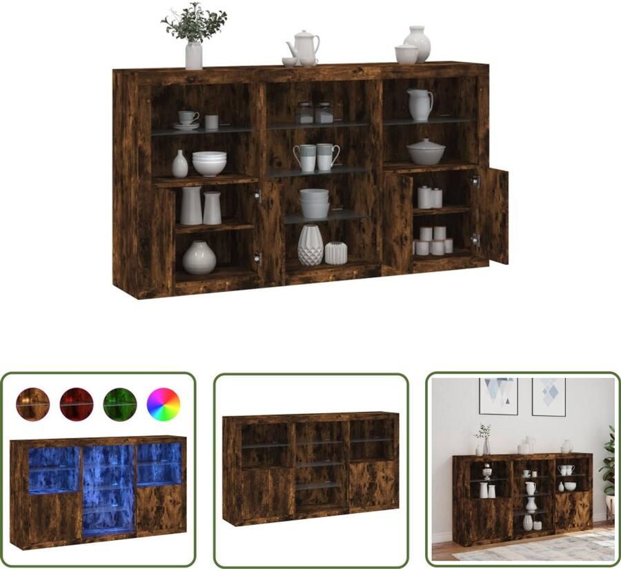 VidaXL Dressoir met LED-verlichting 181 5x37x100 cm gerookt eikenkleur Dressoir Meubilair Kast Bergruimte Led Verlichting