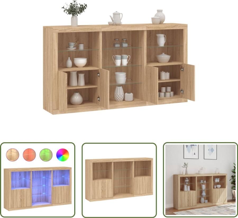 The Living Store Dressoir met LED-verlichting 181 5x37x100 cm sonoma eikenkleur Modern Dressoir Met Led Verlichting Sonoma Eiken Dressoir Opberg Kast Tv Stand