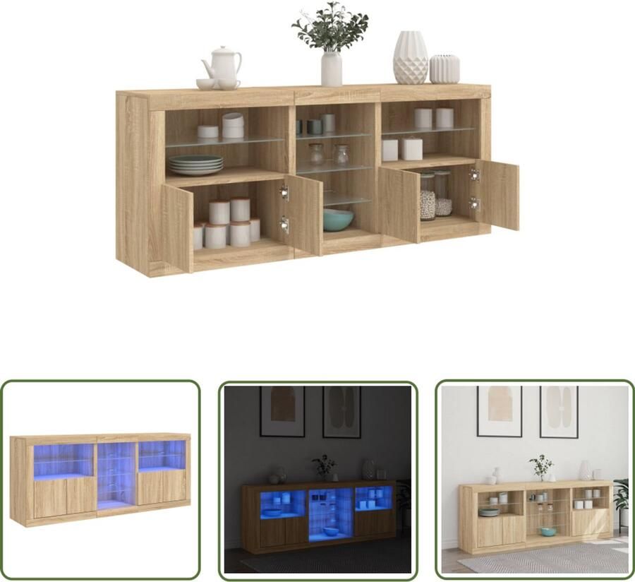 VidaXL Dressoir met LED-verlichting 181 5x37x67 cm sonoma eikenkleurig Dressoir Meubilair Salontafel Tv-stand Houten Kast
