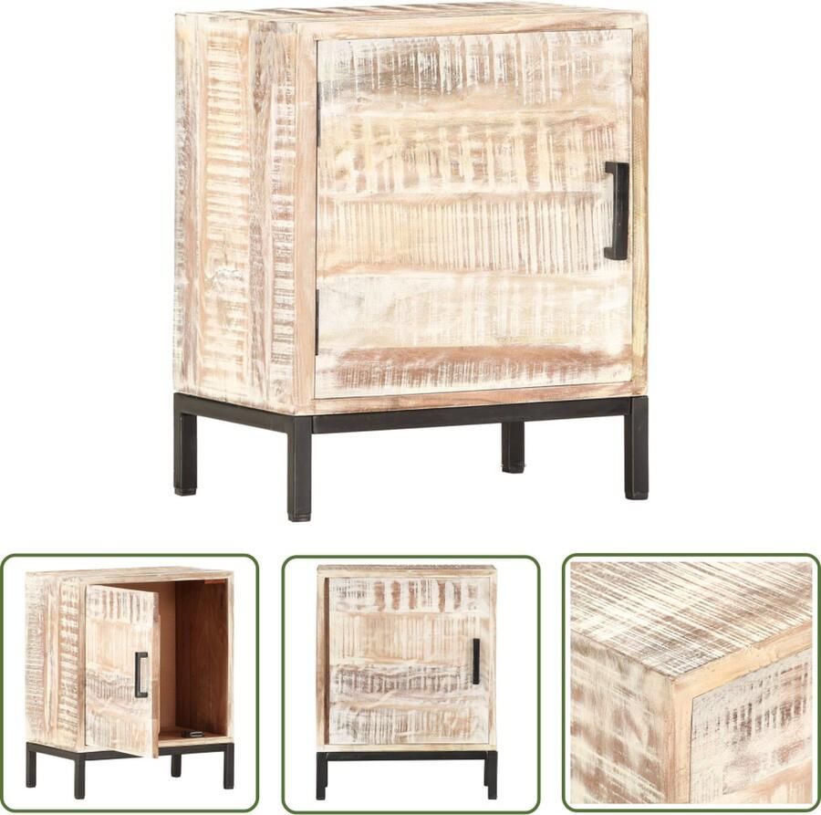 The Living Store Nachtkastje Stijlvol Ontwerp Kast met 1 Vak met Deur Afmetingen 40 x 30 x 50 cm Kleur Wit Materiaal Massief Acaciahout en Gepoedercoat Staal Nachtkastje Meubilair Slaapkamer Houten Nachttafel Witte Nachtkast - Foto 2