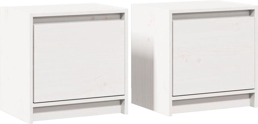 The Living Store nachtkastjes Massief grenenhout 40x30.5x40 cm (set van 2) Nachtkastjes Meubilair Grenenhout Wit Slaapkamers - Foto 2