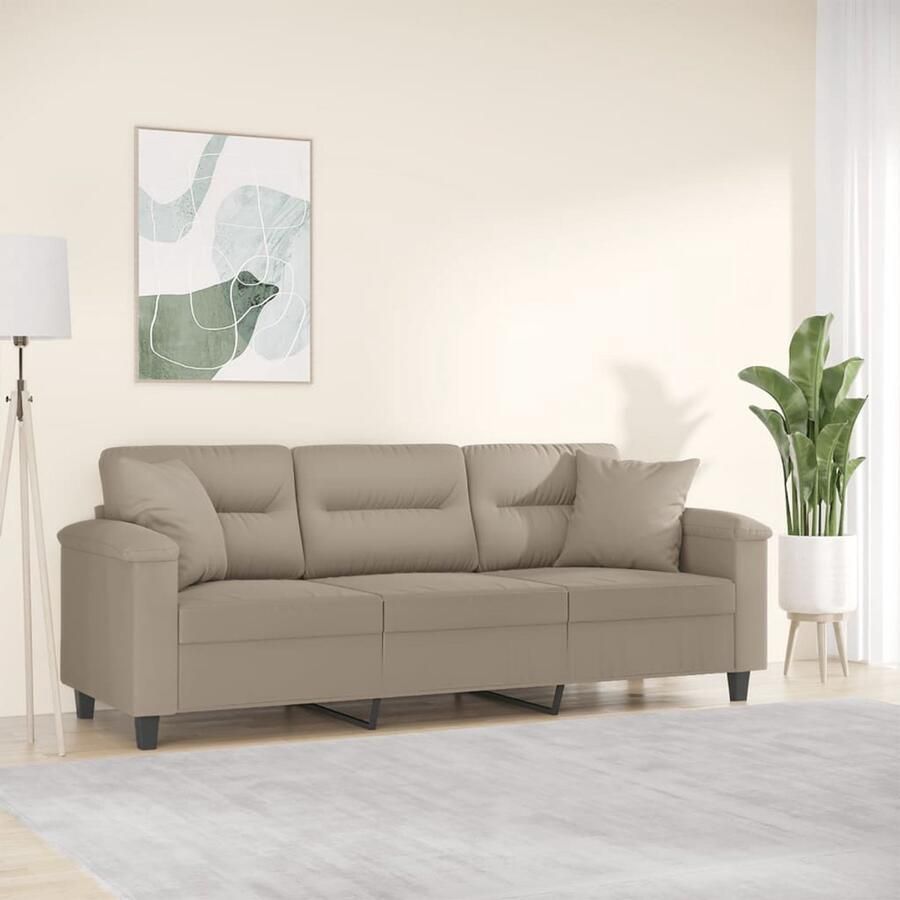 The Living Store Driezitsbank met kussens 180 cm microvezelstof taupe Drie Zits Bank Microfiber Bank Lounge Bank Bankstellen Woonkamer Meubilair