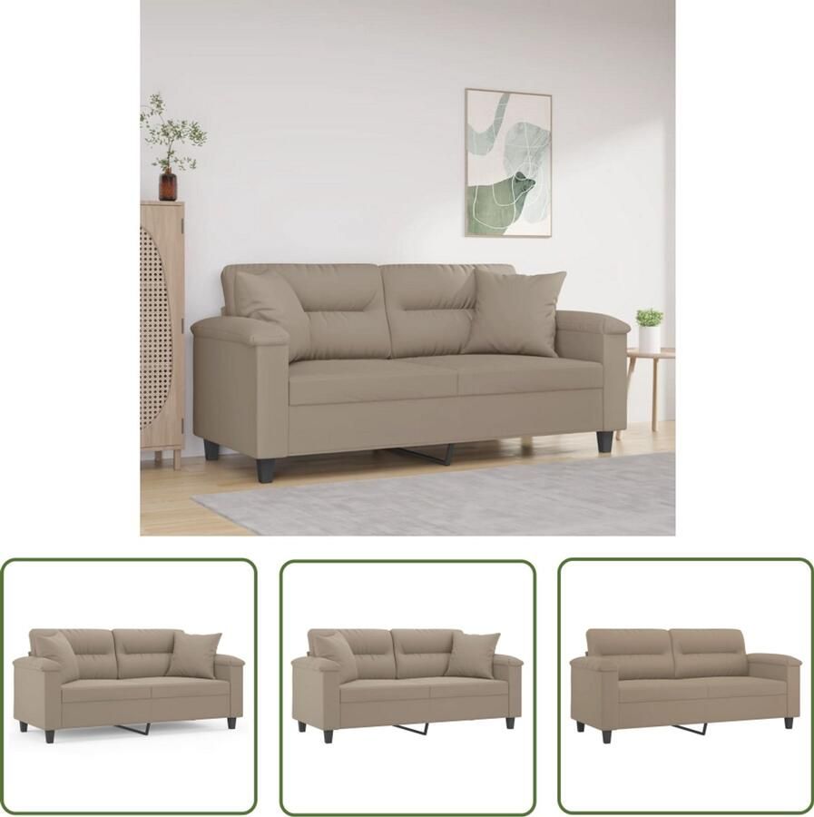 VidaXL Tweezitsbank met kussens 140 cm microvezelstof taupe Tweezitsbank Microvezel Lounge Bank Salontafel Living Room Decoratie