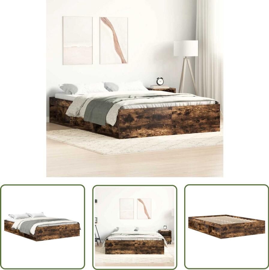 The Living Store Bedframe Houten Logeerbed 203 x 123 x 35 cm Gerookt eiken Houten Bed Frame Modern Bed Frame Tweepersoons Bed Frame Logeerbed Bed Frame Met Opbergvakken