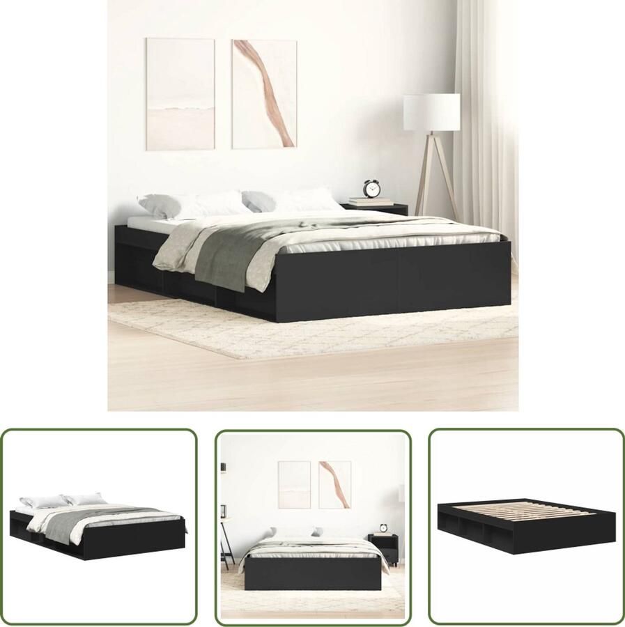 The Living Store Houten Bedframe Logeerbed met Opbergruimte Zwart 193 x 123 x 35 cm Multiplex Lattenbodem Houten Bed Frame Modern Bed Boxspring Bed Stapelbaar Bed Zwarte Bed