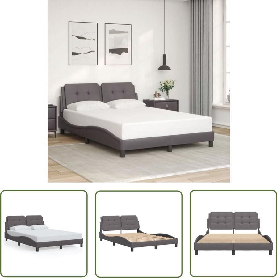 VidaXL Bedframe zonder matras Zadar kunstleer grijs 120x200 cm Stijlvol Bedframe Modern Bed Kunstleder Bed Grijs Bed Tweepersoons Bed