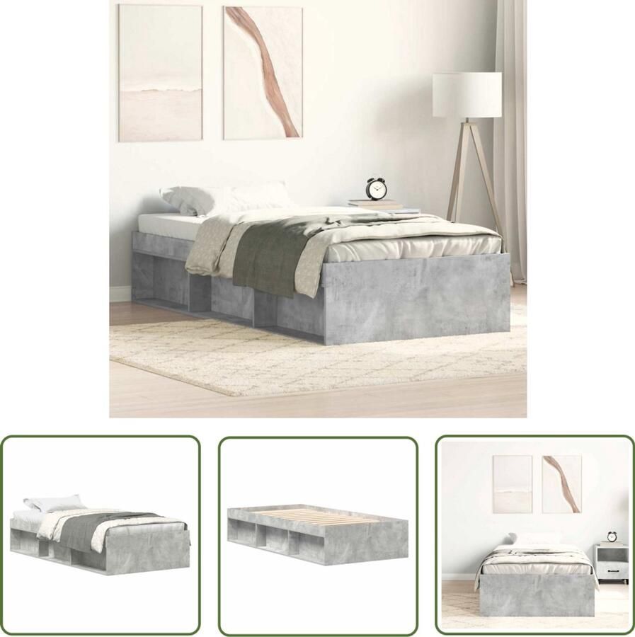 The Living Store Bedframe Houten 193 x 93 x 35 cm Betongrijs Opbergruimte Houten Bedframe Modern Bedframe Betongrijs Bedframe Tweepersoons Bedframe Stapelbare Bedbodems