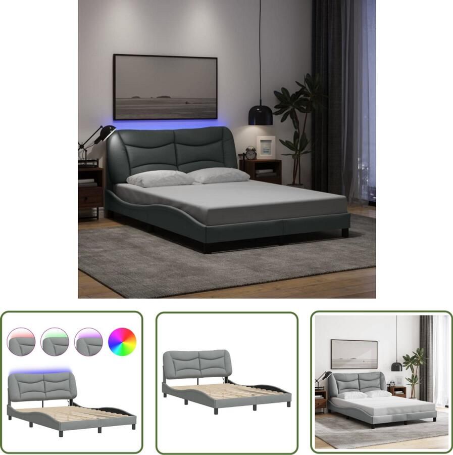 VidaXL Bedframe met LED zonder matras Hvar 120x200 cm stof lichtgrijs Stijlvol Bedframe Modern Bedframe Led Bedframe Grijs Bedframe Tweepersoons Bedframe