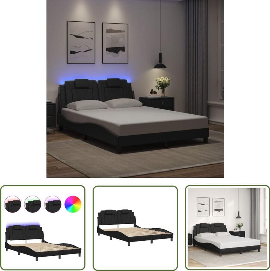 VidaXL Bedframe Viana met LED zonder matras kunstleer zwart 120x200 cm Stijlvol Bedframe Modern Bedframe Led Bedframe Kunstleder Bedframe Zwart Bedframe