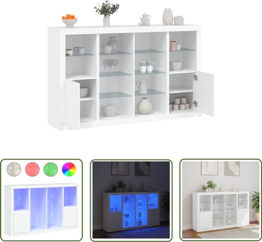 The Living Store Dressoirs met LED-verlichting 3 st bewerkt hout wit Moderne Dressoirs Led Verlichting Houten Dressoirs Tv Stand Salontafel