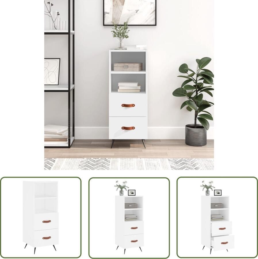 The Living Store Dressoir 34 5x34x90 cm bewerkt hout wit Dressoir Modern Meubel Houten Dressoir Witte Dressoir Opbergkast