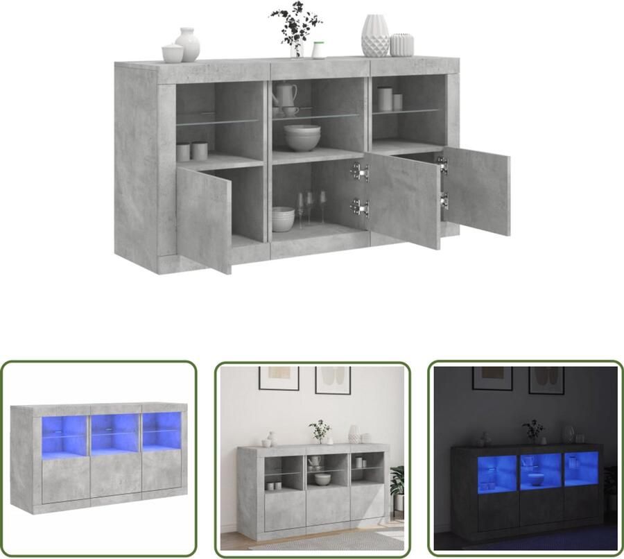 VidaXL Dressoir met LED-verlichting 123x37x67 cm betongrijs Dressoir Modern Dressoir Grijze Dressoir Houten Dressoir Led Dressoir - Foto 2