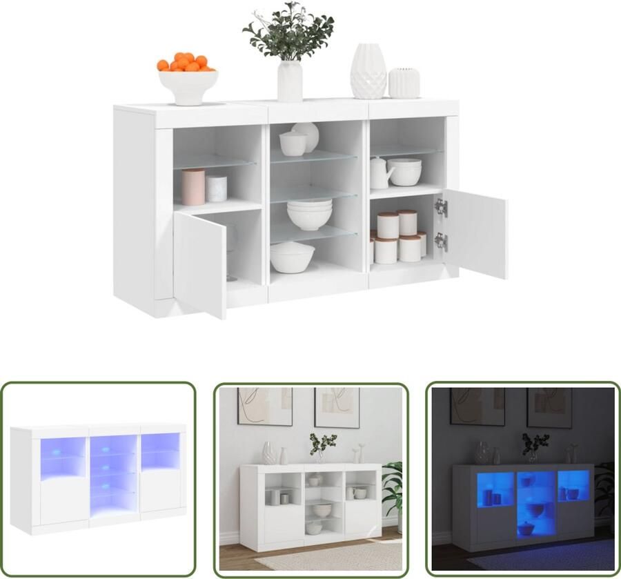 The Living Store Dressoir met LED-verlichting 123x37x67 cm wit Modern Dressoir Led Dressoir Tv Kast Salontafel Opbergkast