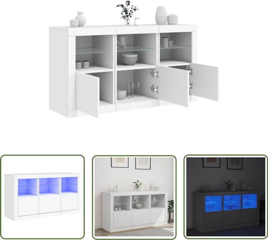 The Living Store Dressoir met LED-verlichting 123x37x67 cm wit Dressoir Led Verlichting Modern Dressoir Witte Kast Tv Tafel