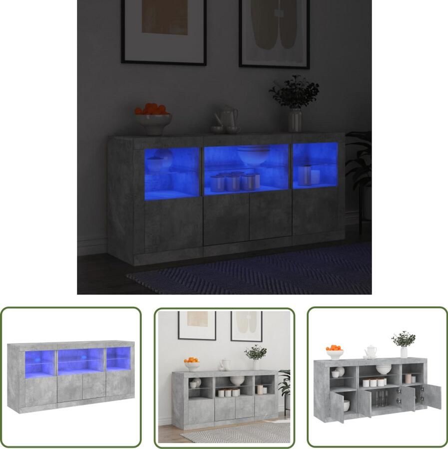 VidaXL Dressoir met LED-verlichting 142 5x37x67 cm betongrijs Dressoir Modern Dressoir Beton Grijs Dressoir Led Verlichting Dressoir Houten Dressoir