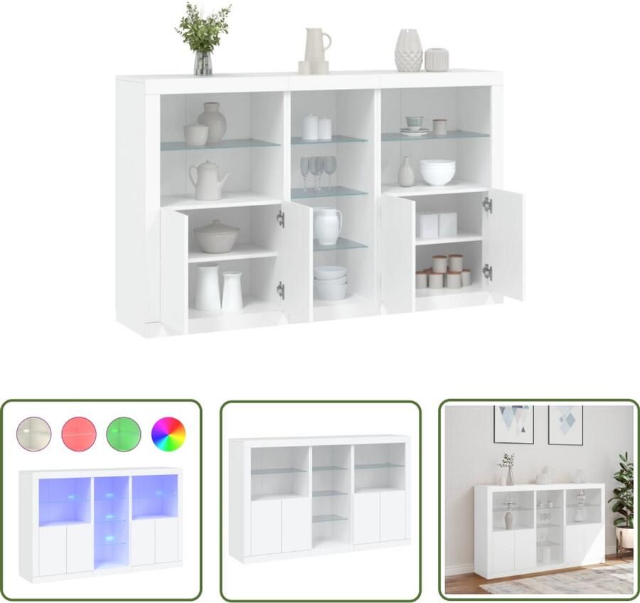 The Living Store Dressoir met LED-verlichting 162x37x100 cm wit Modern Dressoir Led Verlichting Tv Kast Opbergkast Woonkamermeubilair
