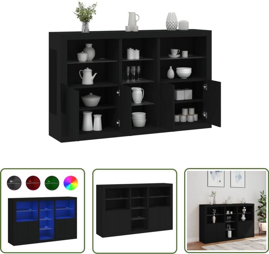 VidaXL Dressoir met LED-verlichting 162x37x100 cm zwart Dressoir Modern Dressoir Houten Dressoir Black Furniture Led Dressoir