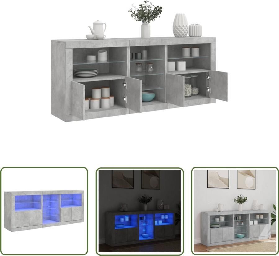The Living Store Dressoir met LED-verlichting 162x37x67 cm betongrijs Modern Dressoir Led Verlichting Tv Kast Opbergkast Woonkamer Meubilair - Foto 2