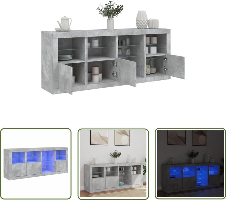 VidaXL Dressoir met LED-verlichting 164x37x67 cm betongrijs Dressoir Modern Dressoir Grijze Dressoir Houten Dressoir Led Dressoir