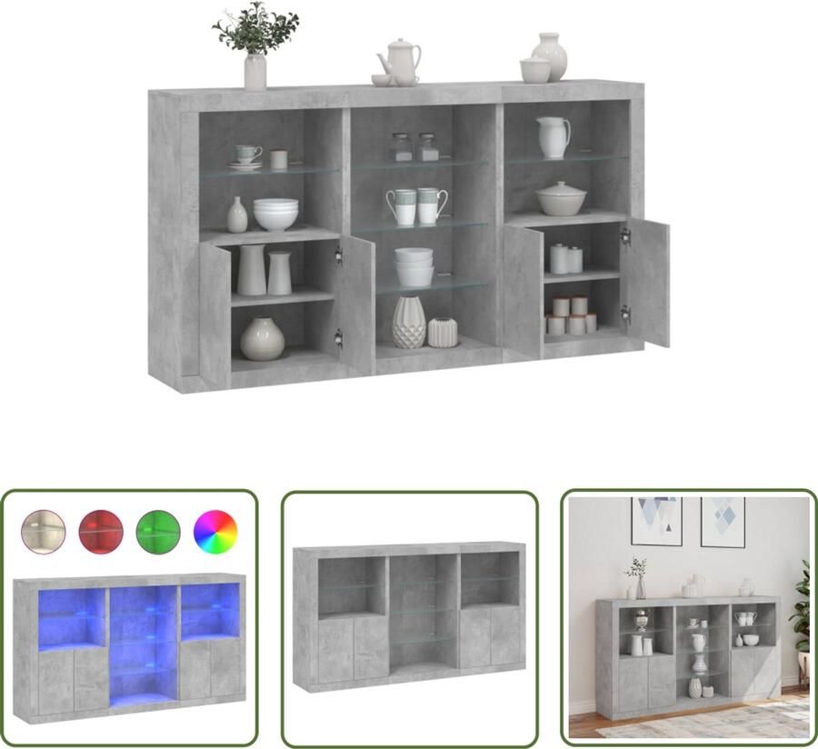 The Living Store Dressoir met LED-verlichting 181 5x37x100 cm betongrijs Dressoir Led Verlichting Modern Design Betongrijs Opbergruimte
