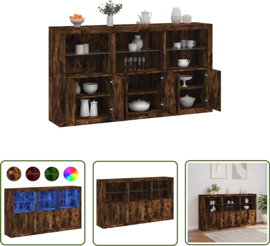 VidaXL Dressoir met LED-verlichting 181 5x37x100 cm gerookt eikenkleur Dressoir Modern Dressoir Bruine Dressoir Houten Dressoir Led Dressoir