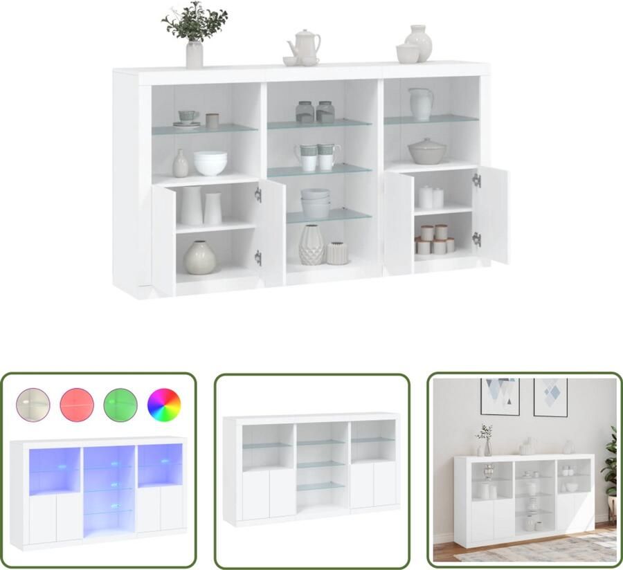 The Living Store Dressoir met LED-verlichting 181 5x37x100 cm wit Moderne Kast Led Verlichting Opbergkast Tv Stand Salontafel