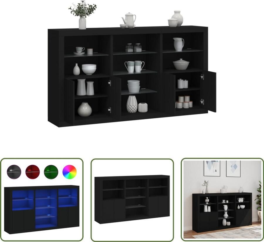 The Living Store Dressoir met LED-verlichting 181 5x37x100 cm zwart Modern Dressoir Led Verlichting Tv Kast Opbergkast Houten Dressoir