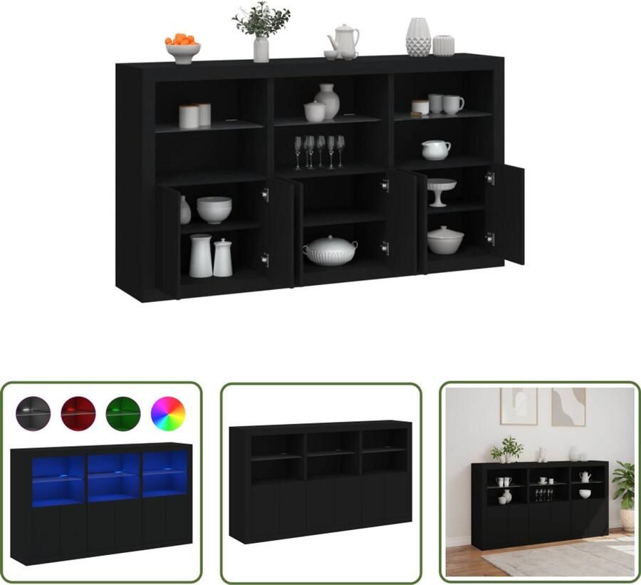 The Living Store Dressoir met LED-verlichting 181 5x37x100 cm zwart Modern Dressoir Led Verlichting Opberg Kast Tv Stand Salontafel