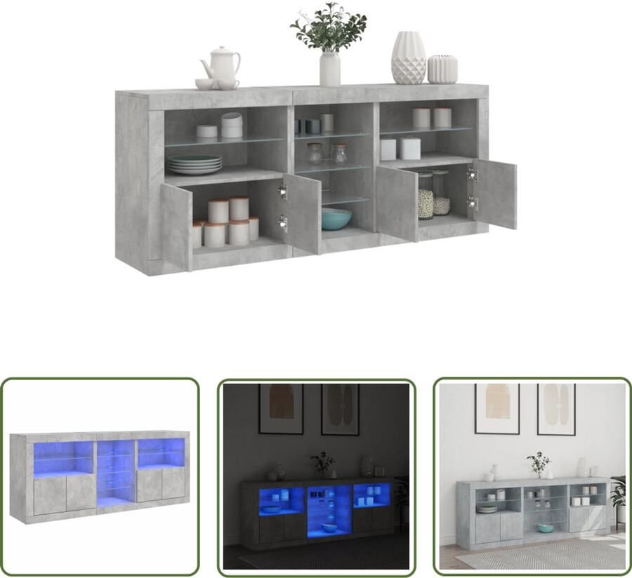 VidaXL Dressoir met LED-verlichting 181 5x37x67 cm betongrijs Dressoir Modern Dressoir Led Dressoir Beton Grijs Dressoir Houten Dressoir