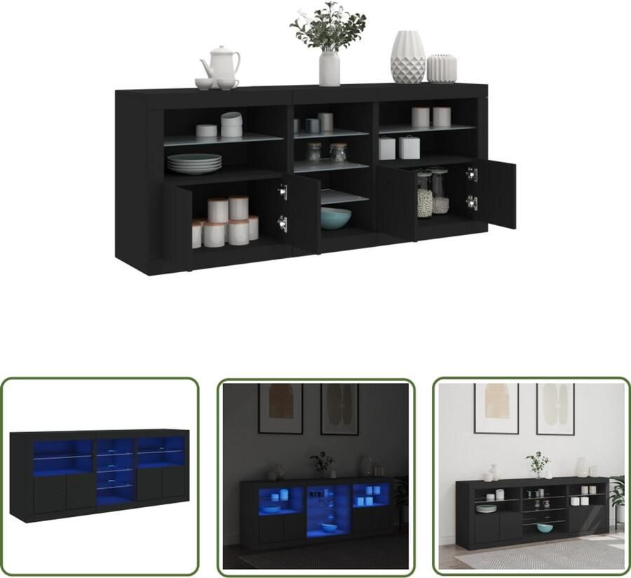 The Living Store Dressoir met LED-verlichting 181 5x37x67 cm zwart Modern Dressoir Led Verlichting Rgb Licht Opberg Kast Tv Meubel