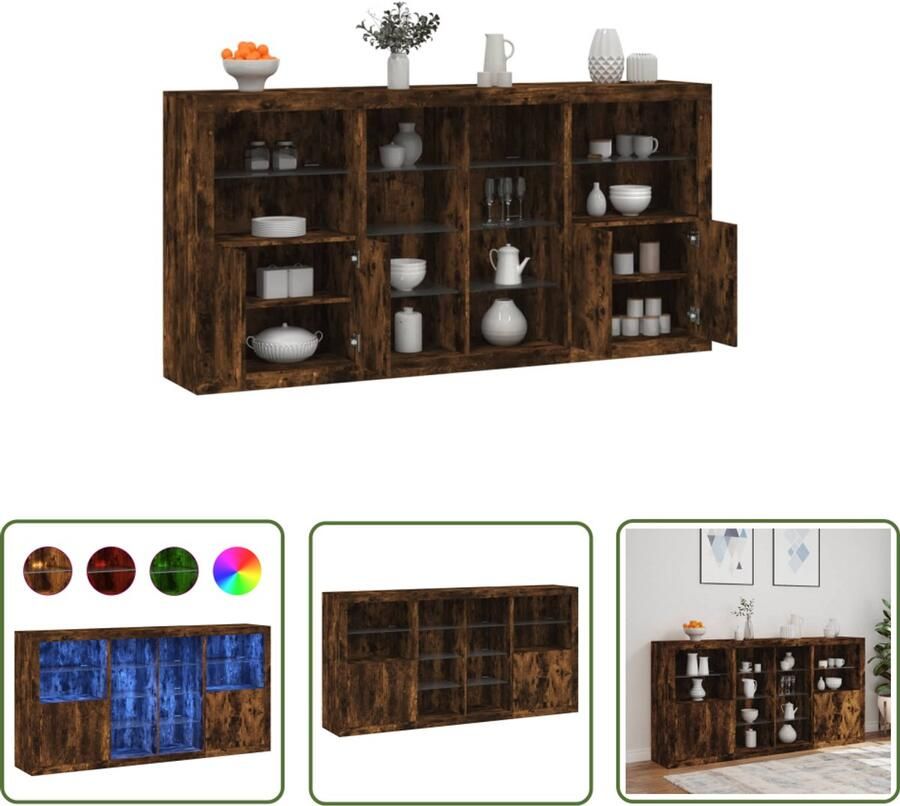 VidaXL Dressoir met LED-verlichting 202x37x100 cm gerookt eikenkleurig Dressoir Modern Dressoir Houten Dressoir Led Dressoir Bruine Dressoir