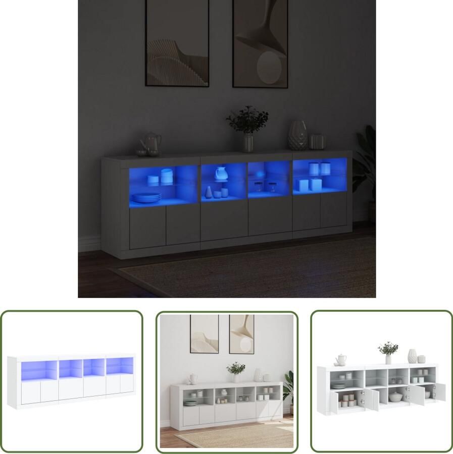 The Living Store Dressoir met LED-verlichting 202x37x67 cm wit Dressoir Led Verlichting Modern Dressoir Opbergkast Witte Kast