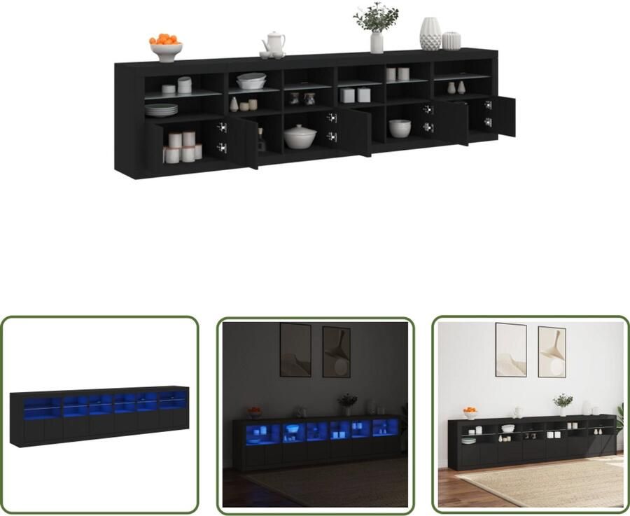 The Living Store Dressoir met LED-verlichting 283x37x67 cm zwart Dressoir Modern Dressoir Led Dressoir Tv Kast Opbergkast