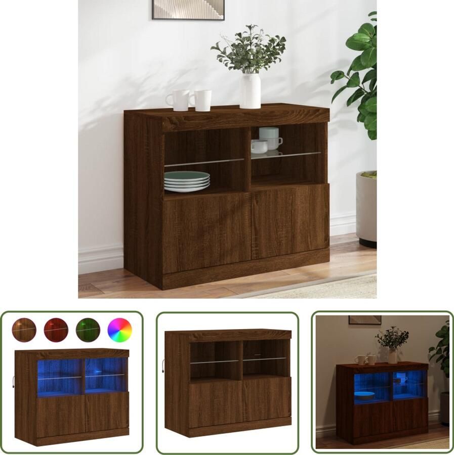 The Living Store Dressoir met LED-verlichting 81x37x67 cm bruin eikenkleur Dressoir Kast Led Verlichting Houten Dressoir Modern Dressoir