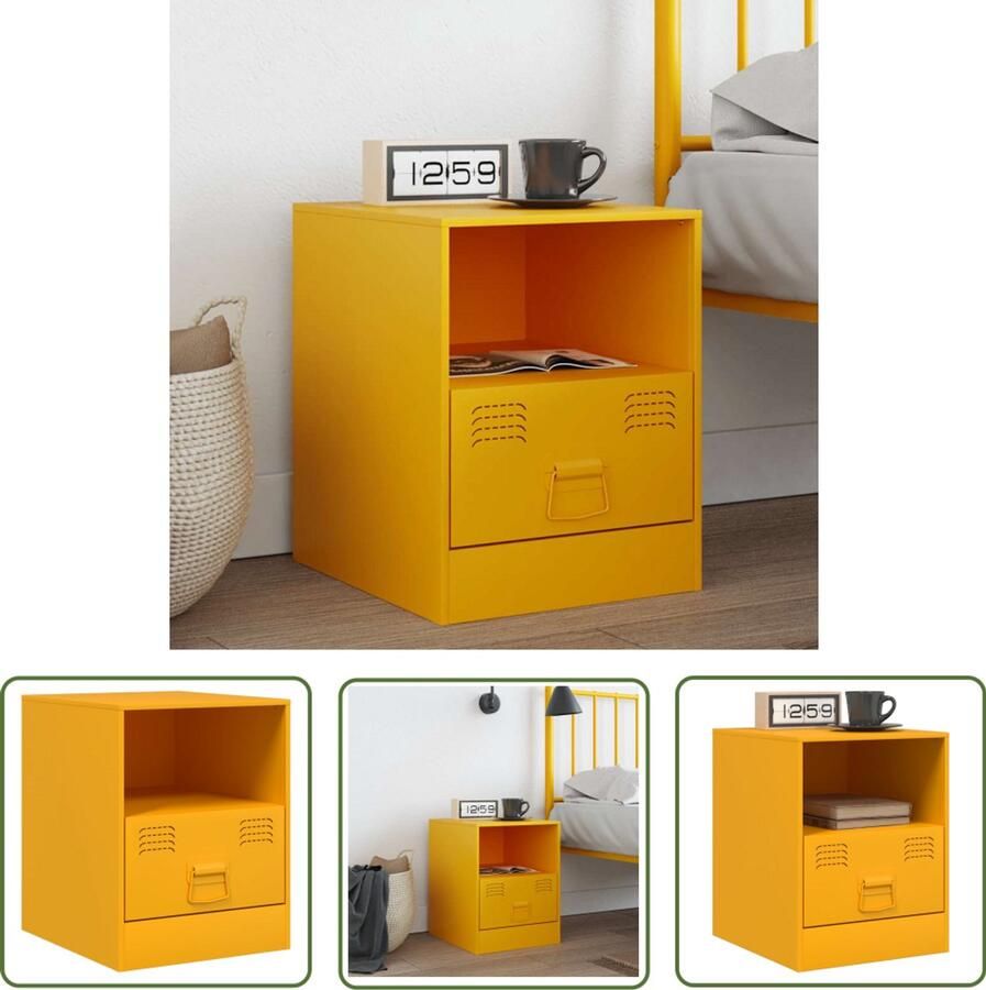The Living Store Nachtkastje 34 5x39x44 cm staal mosterdgeel Nachtkastje Mustardkleur Staal Koudgewalst Staal Opbergkast