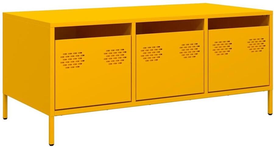 The Living Store Salontafel 101 5x50x43 5 cm koudgewalst staal mosterdgeel Salontafel Industrieel Design Metalen Tafel Mustard Geel Ladekast