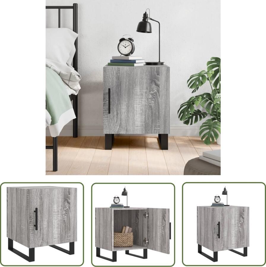 The Living Store Nachtkastje Moderne Charme Nachtkastje 40x40x50 cm Grijs Sonoma Eiken Duurzaam Materiaal Nachtkastje Nachtkast Sidetable Salontafel Houten Nachtstand - Foto 2