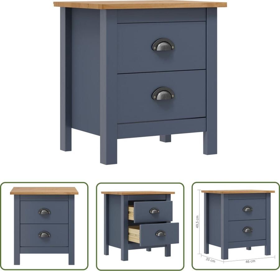 The Living Store Hill Nachtkastje 46 x 35 x 49.5 cm 2 lades Grijs Honingbruin Nachtkastje Nachtkast Slaapkamervloerisolator Meubilair Houten Meubil - Foto 2