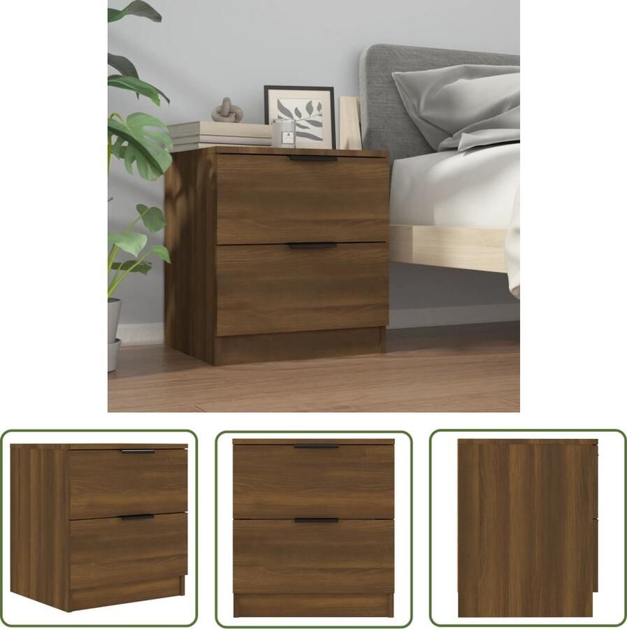 The Living Store Nachtkastje Bruineiken Nachtkastje 45 x 39 x 50 cm Bewerkt hout Nacht Kast Nachtkastje Houten Nachtkast Meubilair Slaapkamer Bruine Eiken - Foto 2