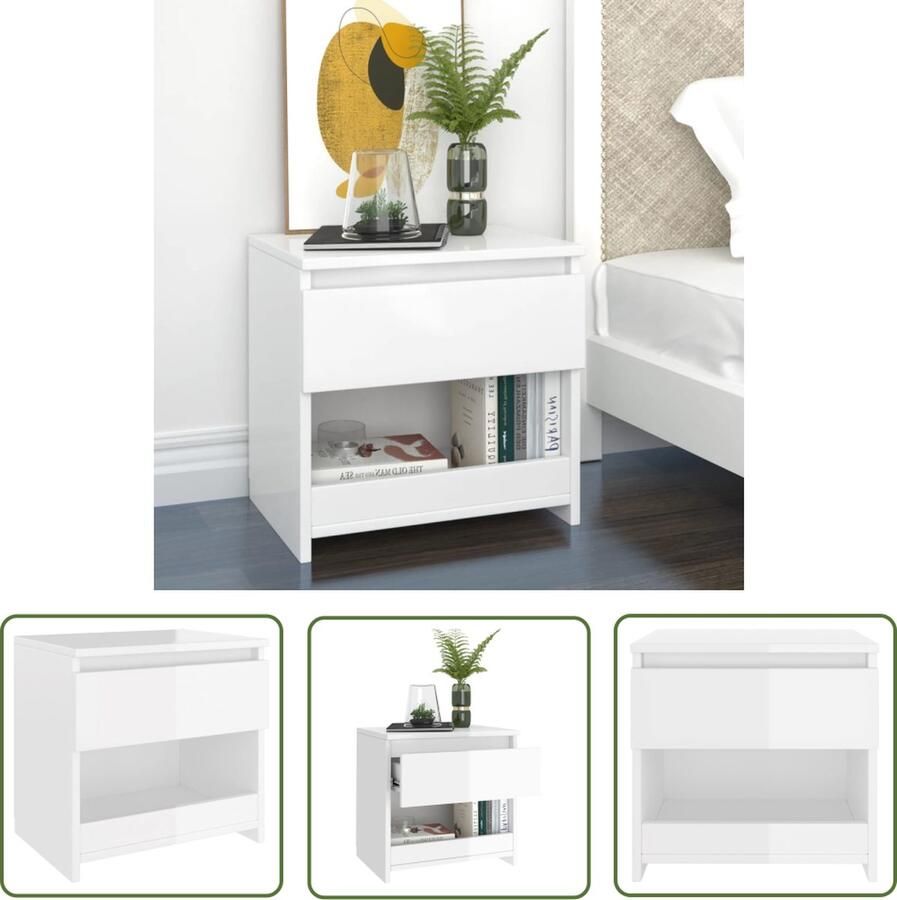 The Living Store Nachtkastje Hoogglans wit 40 x 30 x 39 cm (B x D x H) Nachtkast Nachtkastje Meubilair Kamermeubilair Slaapkamers - Foto 2