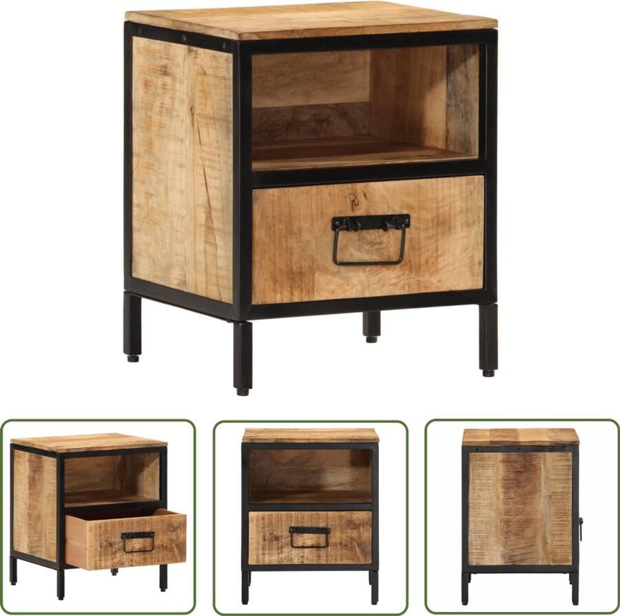 The Living Store Nachtkastje 40x35x50 cm massief mangohout Nachtkast Nachtkastje Mangohout Houten Nachttafel Industrieel Design
