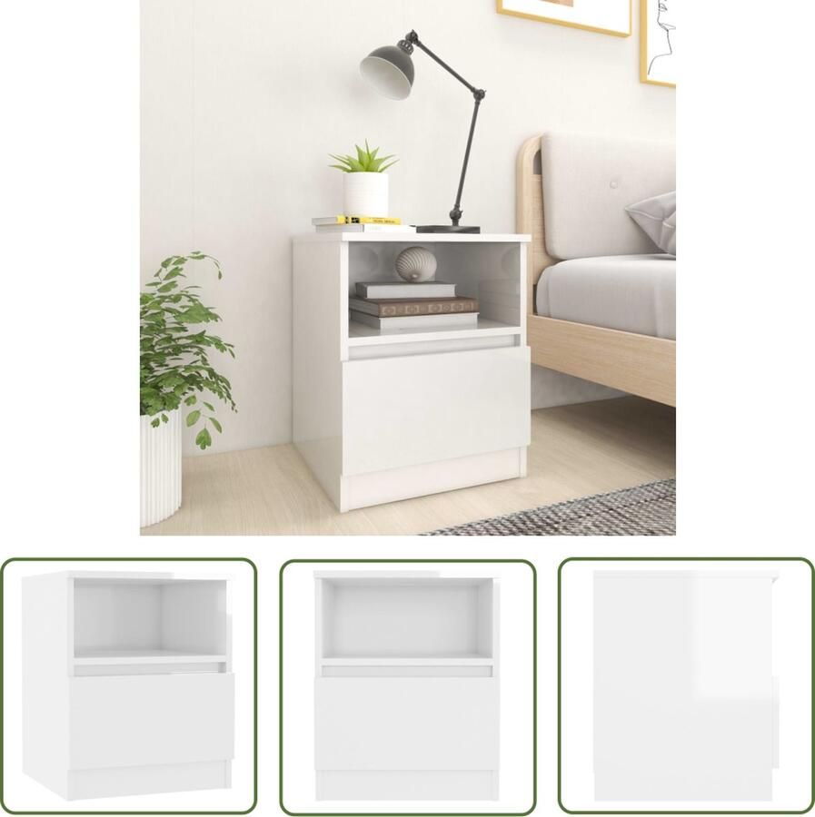 The Living Store Nachtkastje Hoogglans wit 40 x 40 x 50 cm Spaanplaat Nachtkast Nachtkastje Bedkast Slaapkamermeubel Houten Meubel - Foto 2