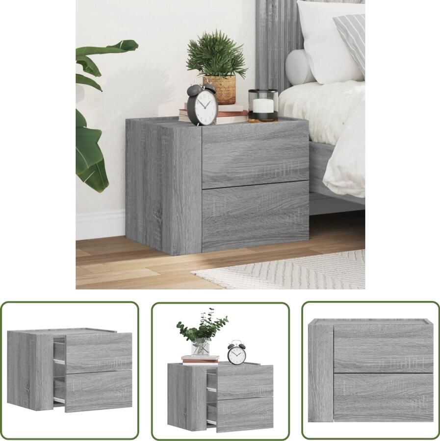 The Living Store Nachtkastje wandgemonteerd 45x30x35 cm grijs sonoma eikenkleur Wandgemonteerd Nachtkastje Wandgemonteerde Nachtkastjes Bijzettafel Wandkastje