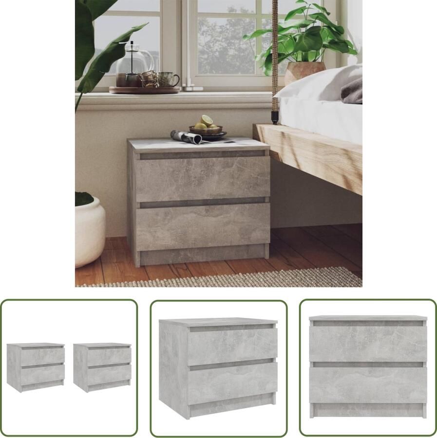 The Living Store Nachtkastjes 2 st 50x39x43 5 cm bewerkt hout betongrijs Nachtkastje Bedkasts Meubilair Slaapkamer Houten Kasten Grijze Kasten - Foto 2